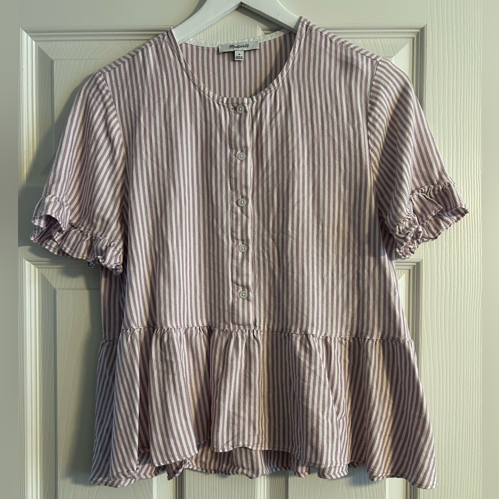 Madewell Lavender Striped Peplum Blouse